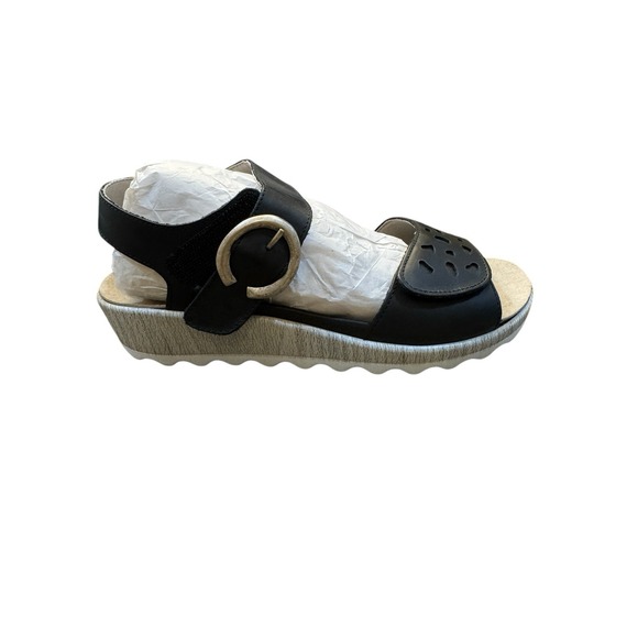 Romika Gina 02 Sandal Schwarz Black Wedge Sandal Buckle Cutouts Size 37‎ - Picture 1 of 8